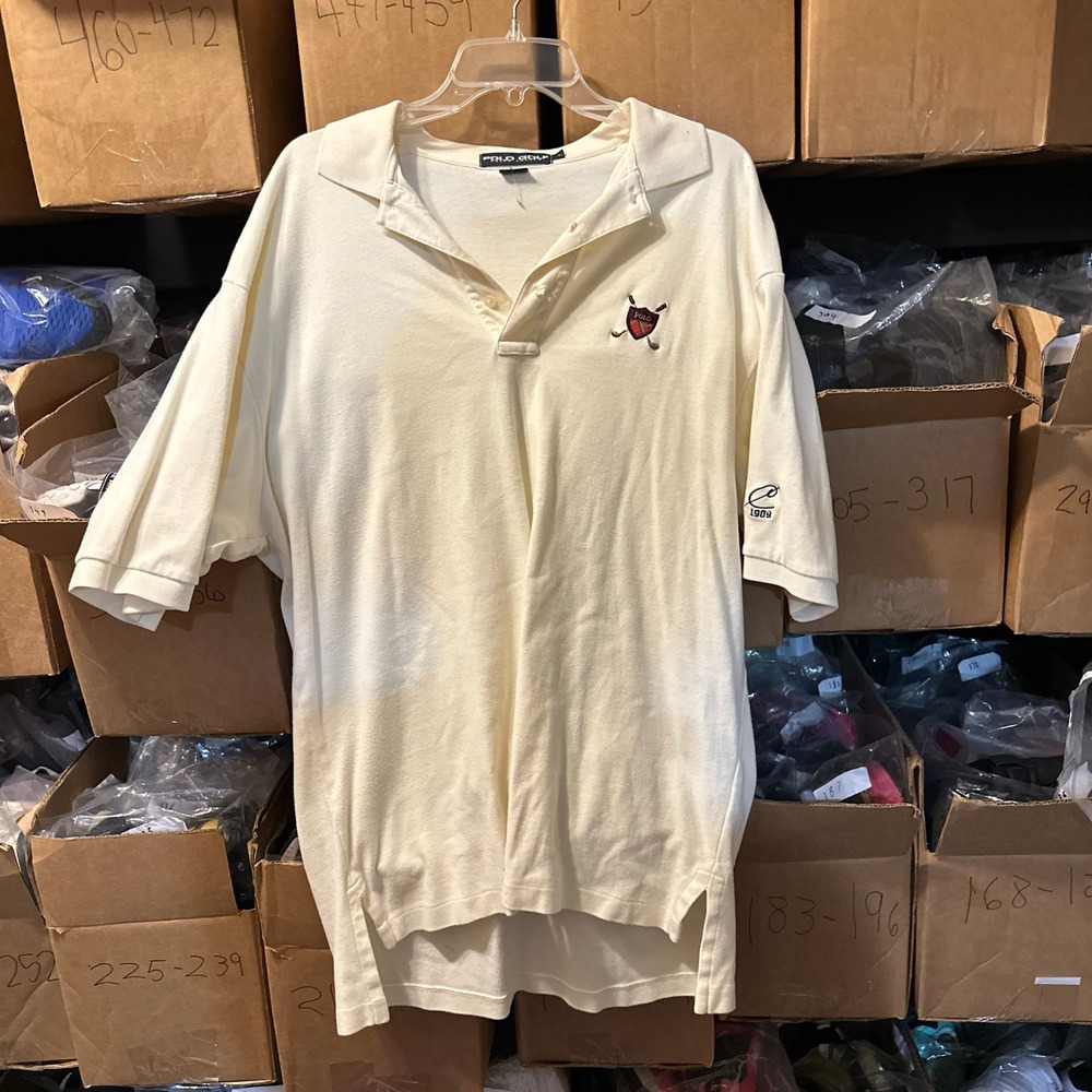 Polo Golf Ralph Lauren Mens Large Cream Short Sleeve Embroidered Polo Shirt
